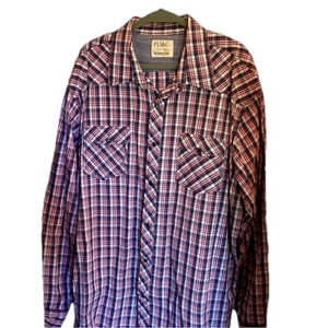 PD&C XXL Western Style Shirt. Has black onyx type snaps in a plaid pattern